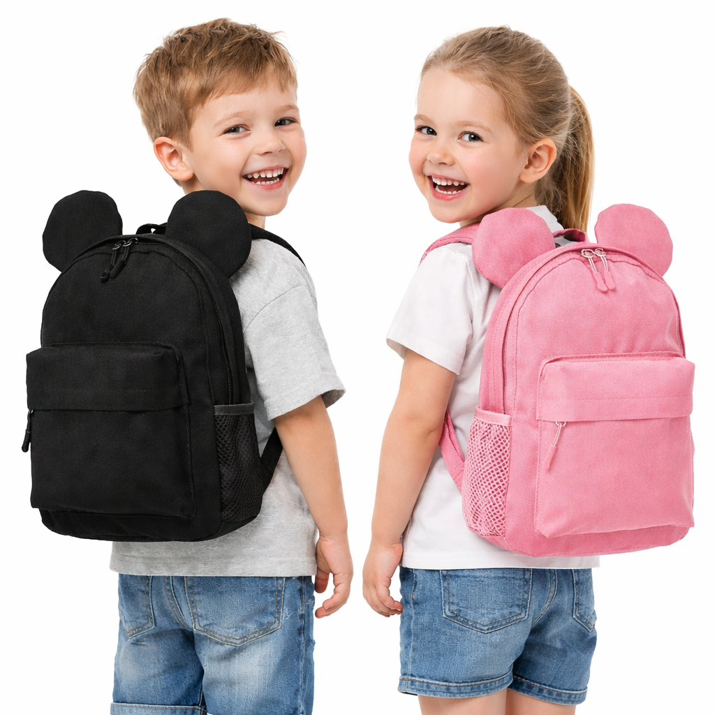 תיק גב ממותג עם אוזניים בצבע ורוד – מתנה ממותגת איכותית